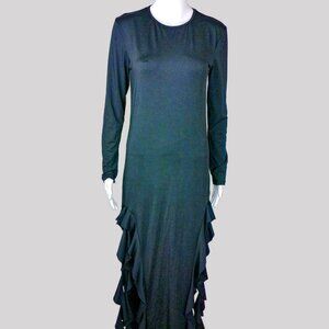 Black Frilly Ruffle Maxi Long Sleeve Dress